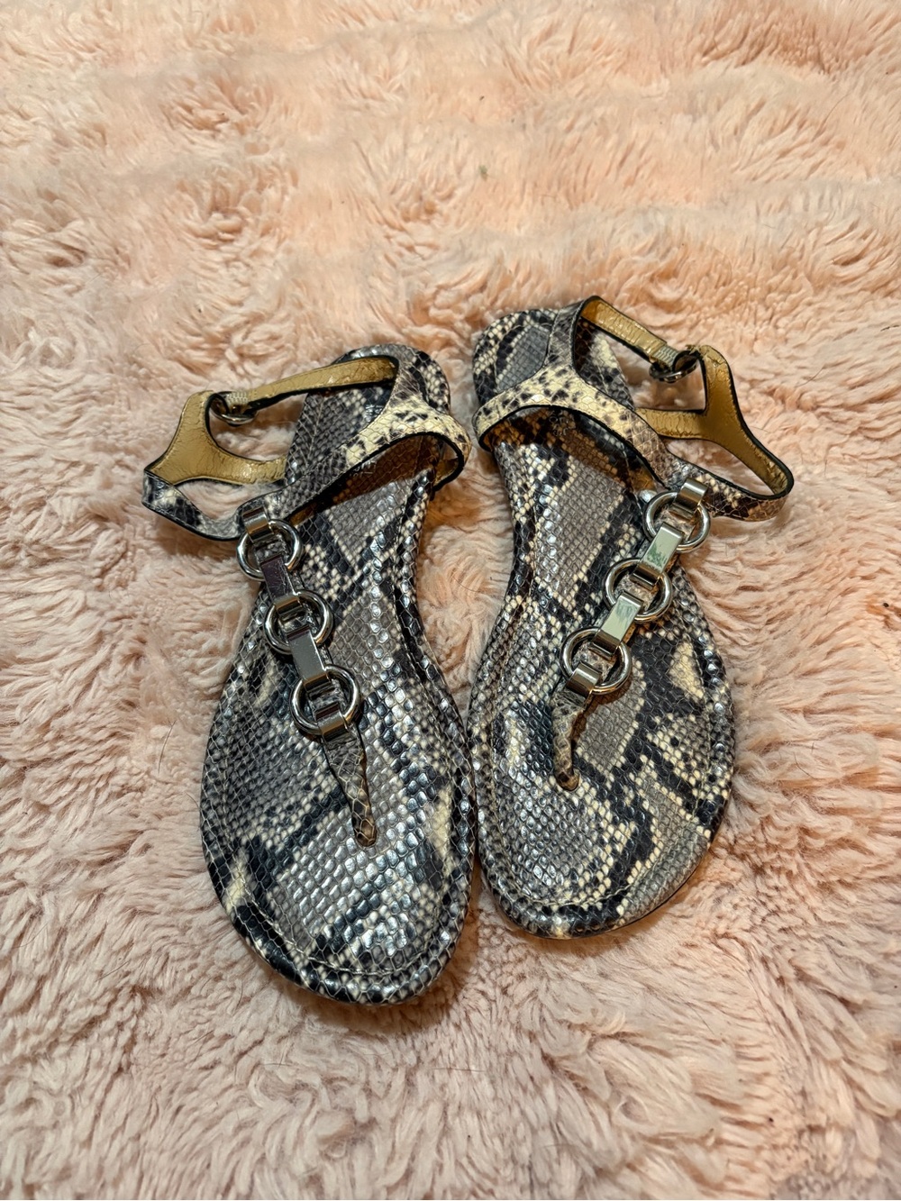 Michael Kors Snakeskin T-Strap Sandals